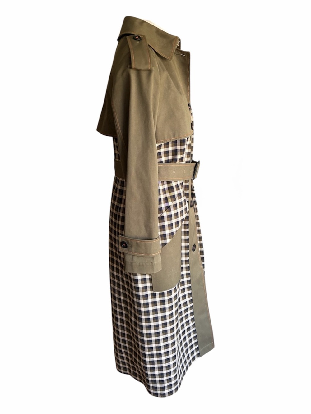 Mackage Olive Green Plaid Belted Trench Coat - Picture 6 of 11